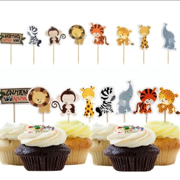 24pcs Party Safari Jungle Animal Cupcake Toppers Picks